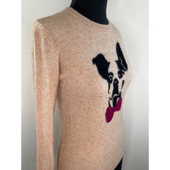 C. Wonder Beige Wool Knit Frenchie Dog Face Graphic Long Sleeve Sweater S Small - Picture 4 of 9